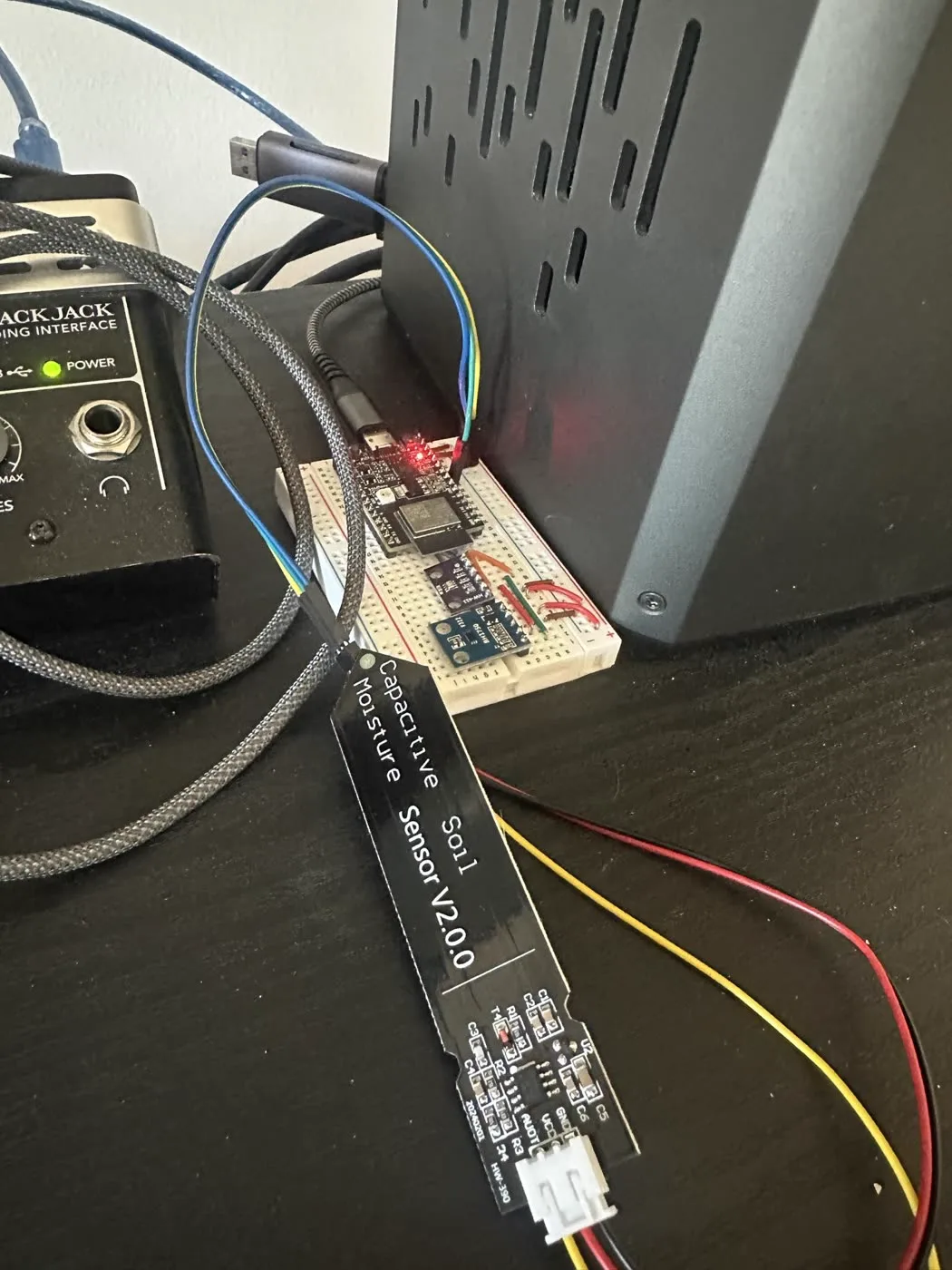 The first firmware flash. The node reports live sensor readings over
Wi-Fi.